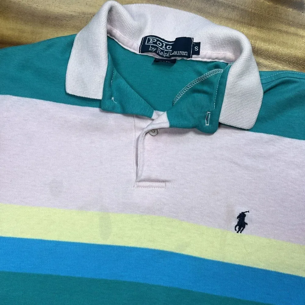 Ralph‎ Lauren Rugby Small Green Pink Blue Striped Made In USA READ!